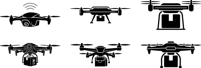 Drone silhouettes in various orientations