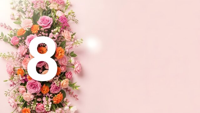 Elegant floral arrangement with large white number eight - Powered by Adobe