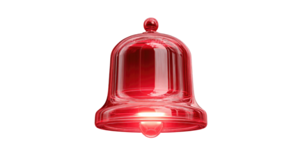 Shiny glowing red hotel service bell isolated on a white background, featuring a metallic chrome reflection for concierge desk assistance and customer support ring sound