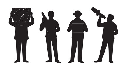 Silhouette Men Holding Various Objects on White Background