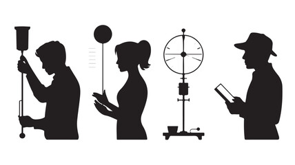 Silhouette People Measuring Surveying Construction Site
