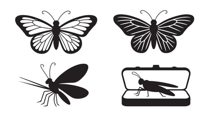 Black Insect Silhouettes on White Background