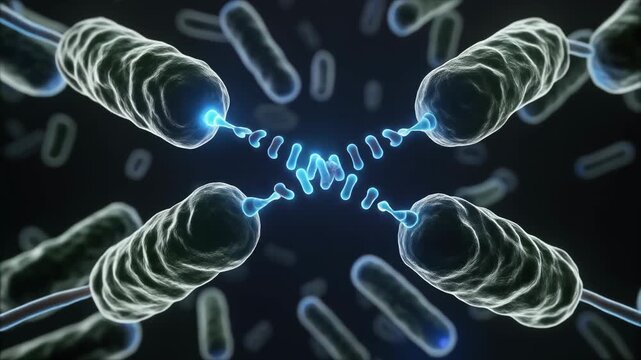 Microscopic view of bacterial conjugation, DNA transfer between bacteria