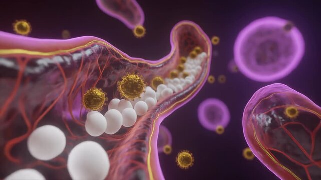 Microscopic Journey Through the Human Lymphatic System with Immune Cells
