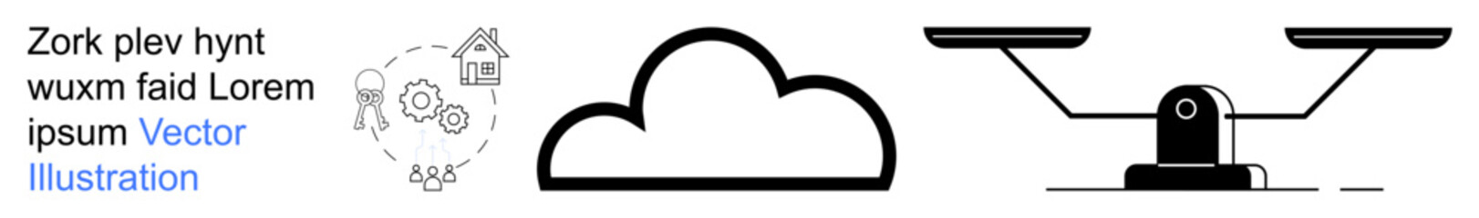 Cloud technology, digital storage, balance, decision-making, workflow, technology. Cloud shape and balanced scale symbols. Cloud technology and digital storage concept