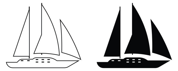 Sailboat Silhouette Vector Illustration, Maritime Ship Symbol on Water. © maxmusha26