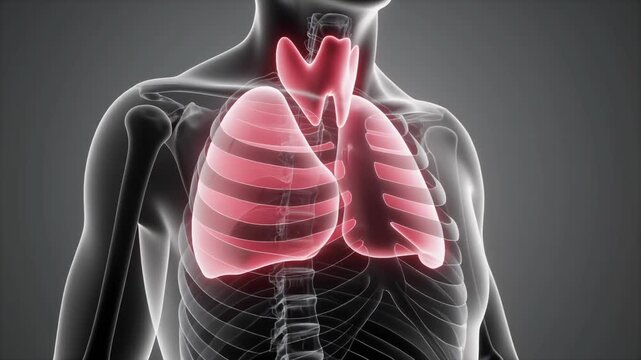 3D Animation of Human Thyroid Gland and Lungs Rotating View