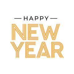 Vibrant Happy New Year greeting illustration featuring modern striped orange typography, perfect for festive holiday celebrations and seasonal wishes