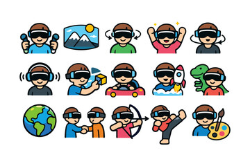 Diverse virtual reality activities with vr headset avatars.