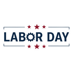 Vector illustration celebrating Labor Day, featuring bold typography with an industrial gear symbol and patriotic stars, ideal for honoring workers and their contributions