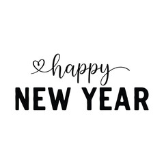Happy New Year" elegant calligraphic greeting design featuring stylized typography and a sweet heart icon, perfect for festive holiday cards, banners, and joyful seasonal celebrations