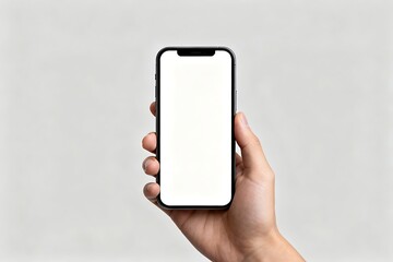 Generative AI depiction of a hand holding a modern smartphone with blank screen showcasing sleek