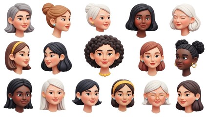 Diverse cartoon female faces illustration