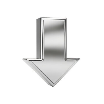 Metallic down arrow isolated on transparent background direction symbol