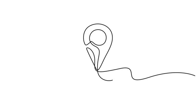 Animation of a single line drawing of a location pin. Minimal continuous one line art location icon drawing animation