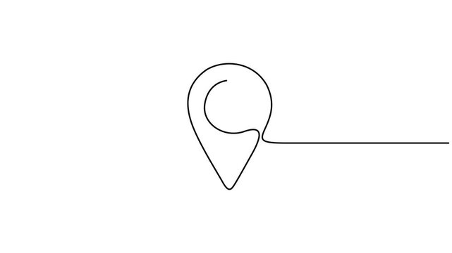 Animation of a single line drawing of a location pin. Minimal continuous one line art location icon drawing animation