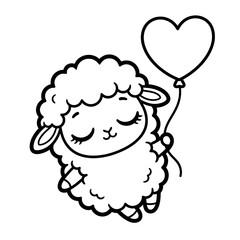 Obraz premium Affectionate Lamb with a Heart: An adorable lamb floats joyfully, holding a heart-shaped balloon, a sweet depiction of love and innocence. 