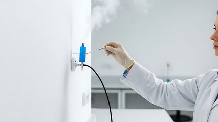 Lab Technician Testing Gas Outlet Safety Hazard Risk