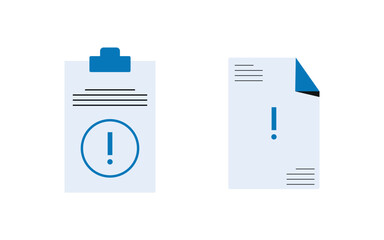 Document Alert Badge. Clipboard with an exclamation mark indicates a potential error or warning in documents. notification on file outline. Flat illustrator vector file and high quality picture