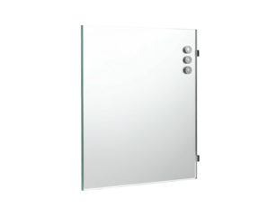 Rectangular white panel with three circular buttons