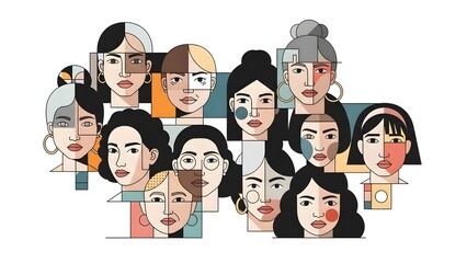 Mosaic portrait of multiple women faces