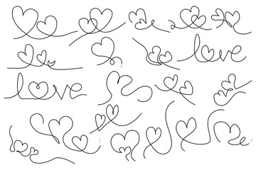 One line drawing heart big collection. Hearts line art for Valentine's Day