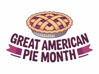 Great american pie month logo with a pie and purple text on white background