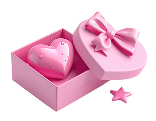 Pink heart gift box with bow, lid open