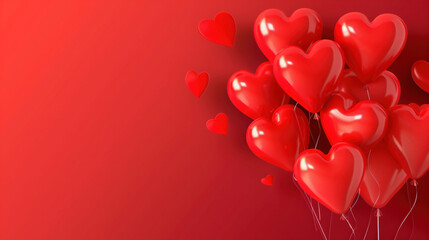 Red heart balloons create romantic atmosphere, perfect for celebrations of love and affection. Ideal for various occasions