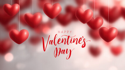 Happy Valentine Day celebration with red hearts hanging in romantic atmosphere, perfect for expressing love and affection