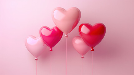 Heart shaped balloons in various shades of pink create festive and romantic atmosphere, perfect for celebrations of love and joy