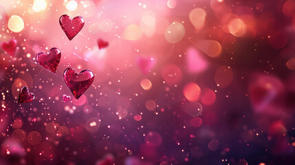 Colorful heart shapes floating in dreamy background create romantic atmosphere, perfect for love celebrations