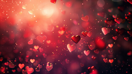Colorful heart shapes floating in dreamy background create romantic atmosphere, perfect for love celebrations and special occasions