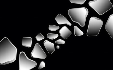 Abstract diagonal flow of smooth grey shapes on black background
