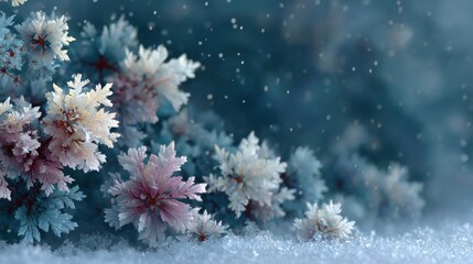 Delicate snowflakes with a soft glow, resting on snowy ground