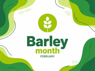Green and white graphic design celebrating barley month in february with abstract shapes