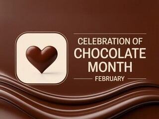 Celebration of chocolate month february with heart on brown background