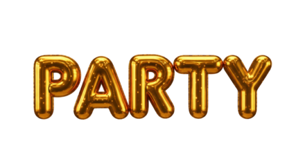 Party golden balloon letters against an isolated background, celebrating