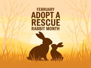 February adopt a rescue rabbit month with cute brown rabbits in grassy field at sunset