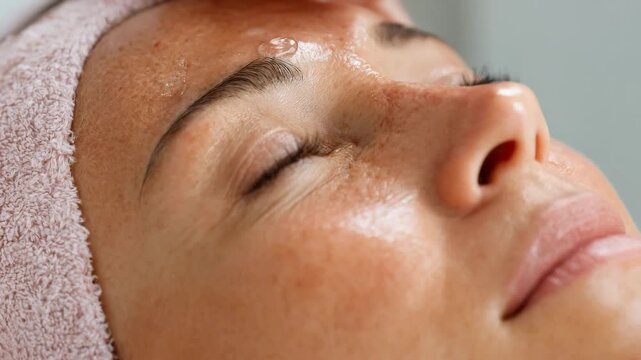 Closeup medium shot of a client enjoying a hydrotherapy facial featuring gentle microcurrent technology stimulating facial muscles for enhanced skin tone.