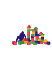 Kidult Play Silhouette of Adult with Building Blocks for Mental Health Stress Relief and Creative Playfulness Wellness Concept Vector