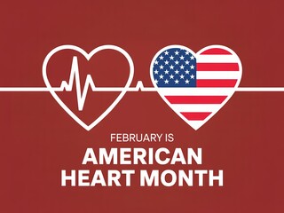American heart month awareness graphic with heart and usa flag design elements