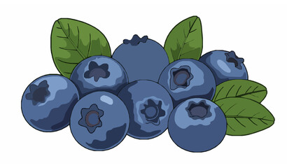 Fresh Blueberries with Green Leaves Realistic Botanical Vector Collection Isolated