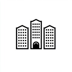 Modern office building complex linear icon on white background.
