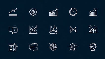 Set Of Data Analytics And Time Management Line Style Icons