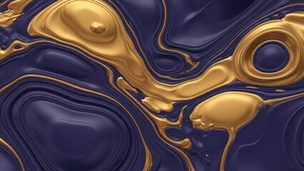 Golden fluid marble texture with dark purple background