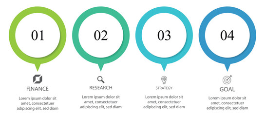 Business data visualization. Circle 4 Step timeline infographic icons designed for abstract background template. Vector illustration.