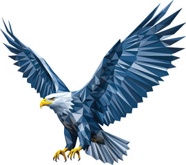 Low Poly Bald Eagle Flying with Spread Wings, American Freedom Symbol Vector Illustration