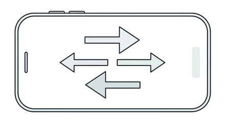 Smartphone screen with navigation arrows indicating user interface interaction and screen navigation on transparent background