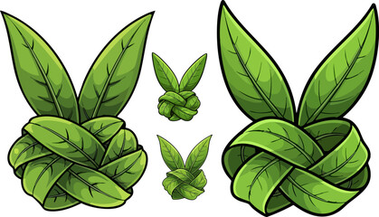 Natural leaf art creations forming playful bunny shapes on black background © Design